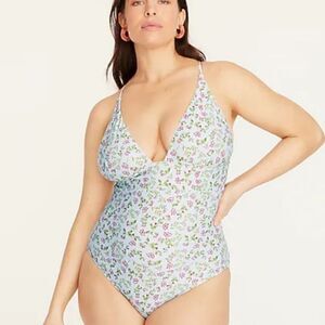 New J.Crew Plunge One-Piece Swimsuit in Cloud Meadow Floral Size 24 NWT